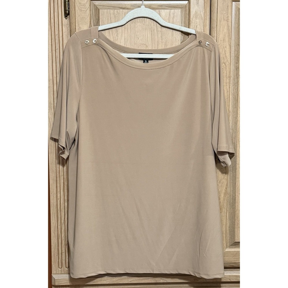 Jones New York Signature Boat Neck Blouse Pullover Top Womens Size XL Tan Button
